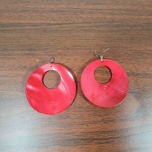 Bright Red Circle Hoop Earring Plastic